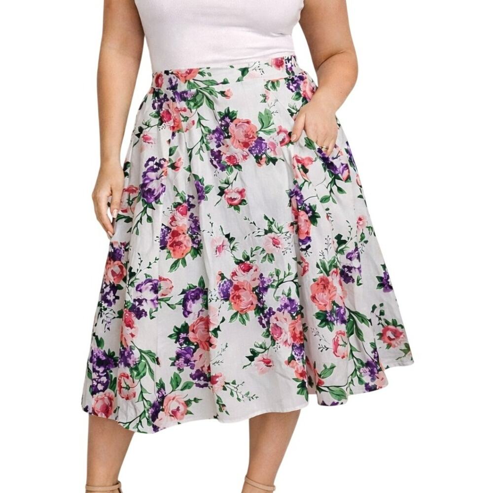 Cottagecore Plus Midi Skirt XL Floral Midi Picnic A-line Romantic Feminine